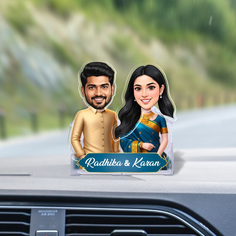 Personalized Couple Bobblehead Caricature Gift for Husband, Wife, Girlfriend, Boyfriend & Friends Solar Powered Moving Head Couple Gift for Birthday (Design 2)